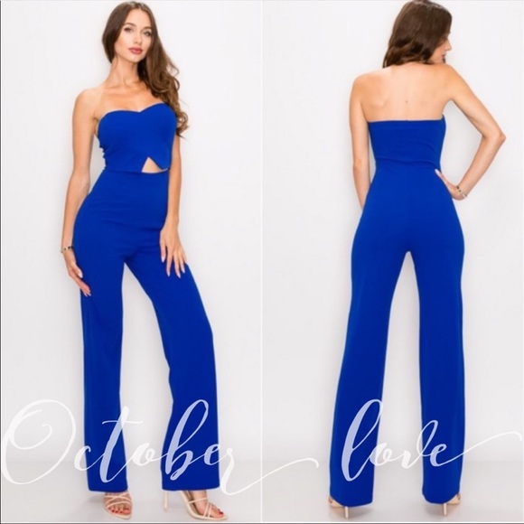 HOT Blue Bare Shoulders Jumpsuit - Picture 3 of 3